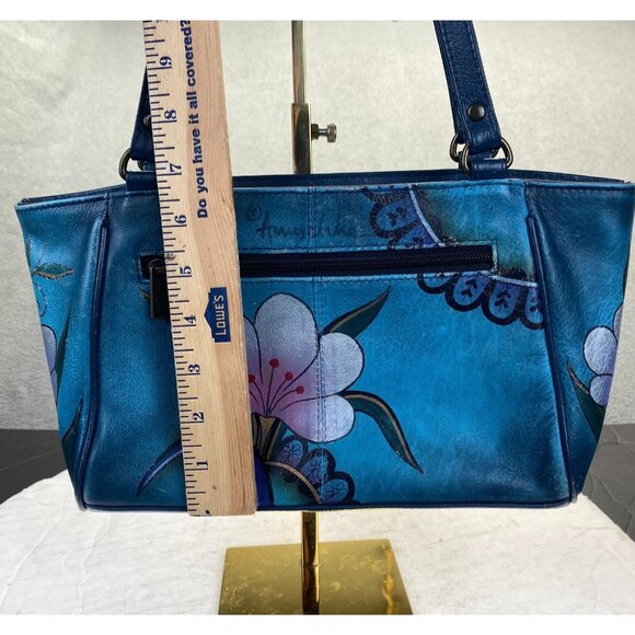 Gorgeous Anuschka Bag. Hand Painted Shoulder Bag. Blue And Rose Pattern. - Picture 4 of 16